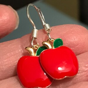 Apple Earrings, School Teachers Earrings , Teenage Girls Earrings, Red Apple Earrings, Pierced Earrings, Handmade Earrings image 2