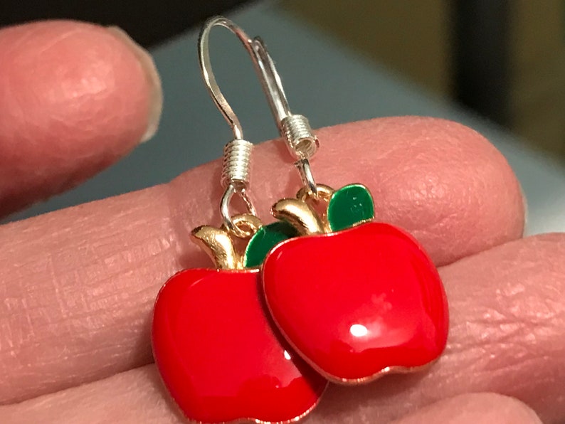 Apple Earrings, School Teachers Earrings , Teenage Girls Earrings, Red Apple Earrings, Pierced Earrings, Handmade Earrings image 2