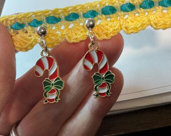 Candy Cane 925 Sterling Silver Plated Earrings, Handmade