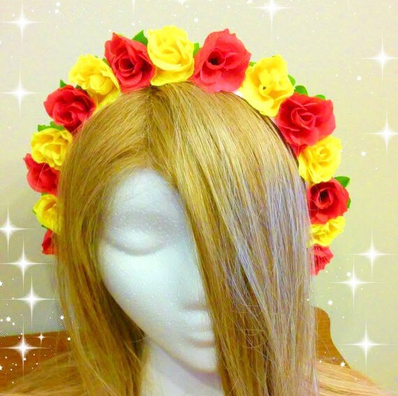 Flower Headband Rose Crown Spanish Flag Fiesta Hairpiece Etsy