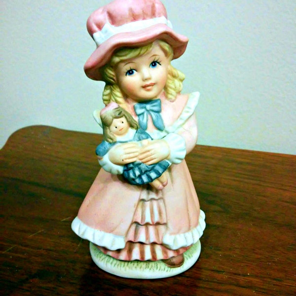 Homco Figurine, Victorian Girl, Pink Ceramic, Mothers Day, Sister Gift, Grandma Present, With Doll, Old Fashioned, Collectible Vintage 6 in