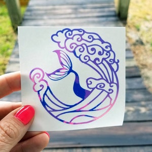 Mermaid and Wave Decal, Mermaid Car Decal, Wave Decals, Mermaid Tail Sticker, Mermaid Journal Sticker