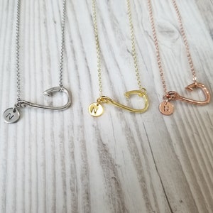 Personalized Fish Hook Necklace, Rose Gold Beach Necklace, Gold Fish Hook, Silver Fishing Jewelry, Fishing Gifts, Christian Jewelry