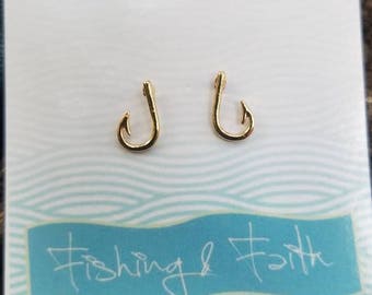 Gold Fish Hook Earrings, Silver Fish Hook Earrings, Fishing Jewelry, Christian Jewelry, Christian Earrings