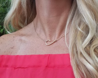 Gold Hook Necklace, Surfer Necklace, Gold Beach Necklace, Bridesmaid Necklaces