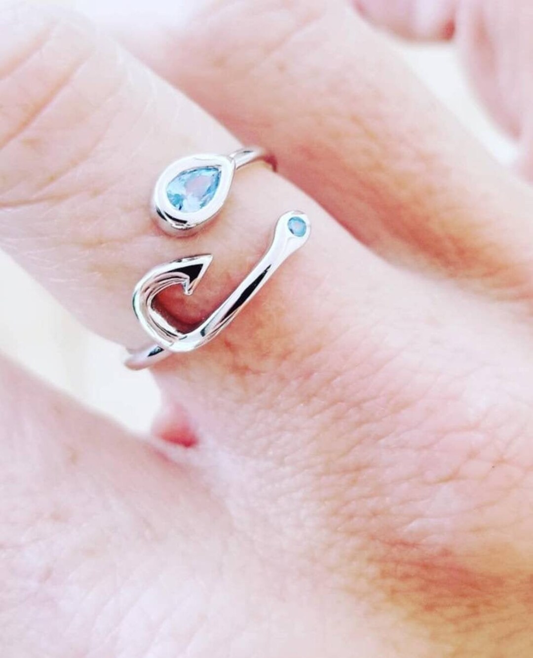 Adjustable Fish Hook Ring, Sterling Silver Fishing Jewelry, Fishing