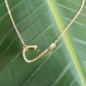 Gold Fish Hook Necklace, Rose Gold Fishing Jewelry, Fishing Gifts for Wife, Baptism Necklace, Popular Beach Jewelry, Nautical Necklace