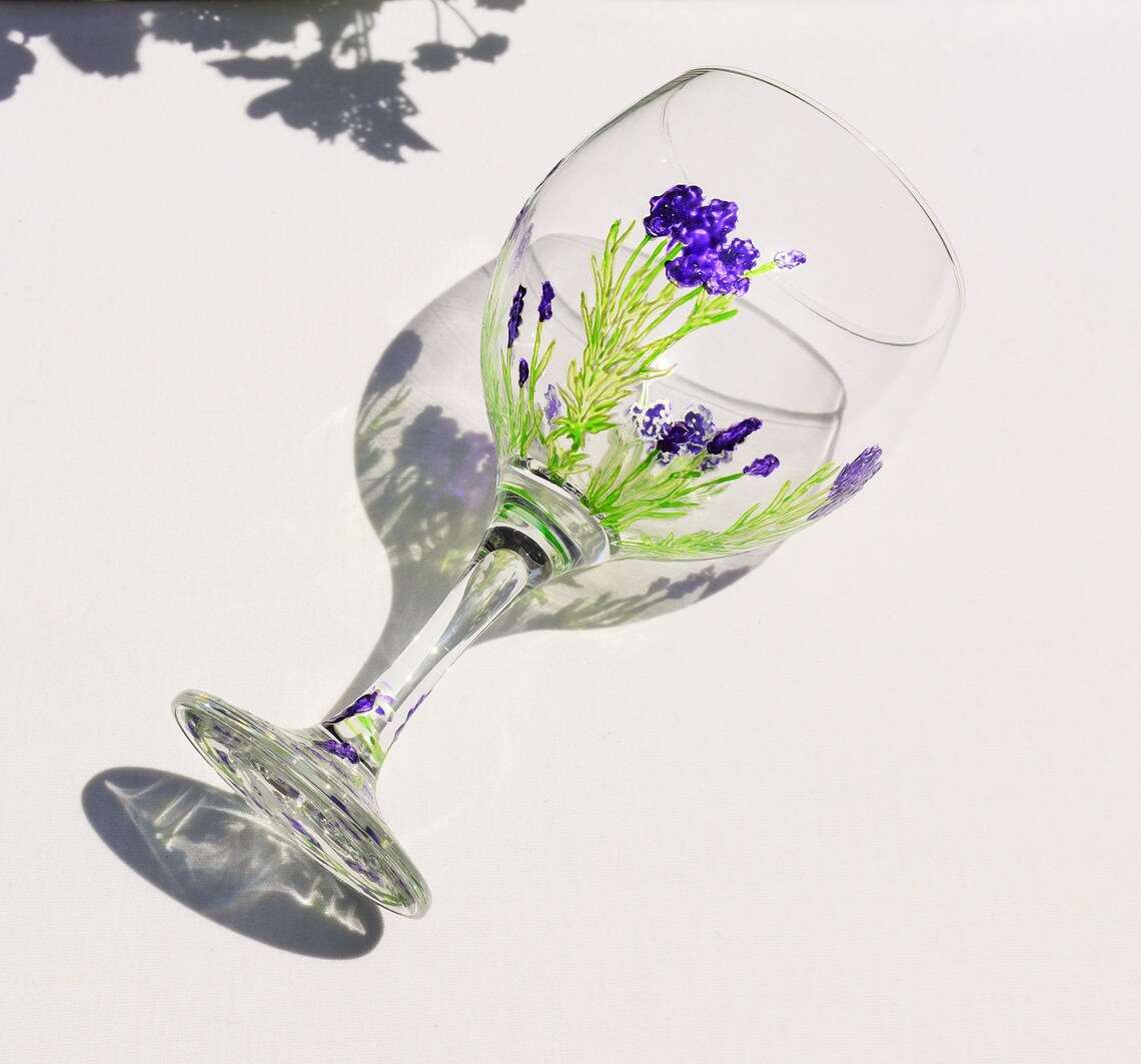 Lavender Gin Glass Hand Painted Gin Glass Purple Lavender Etsy