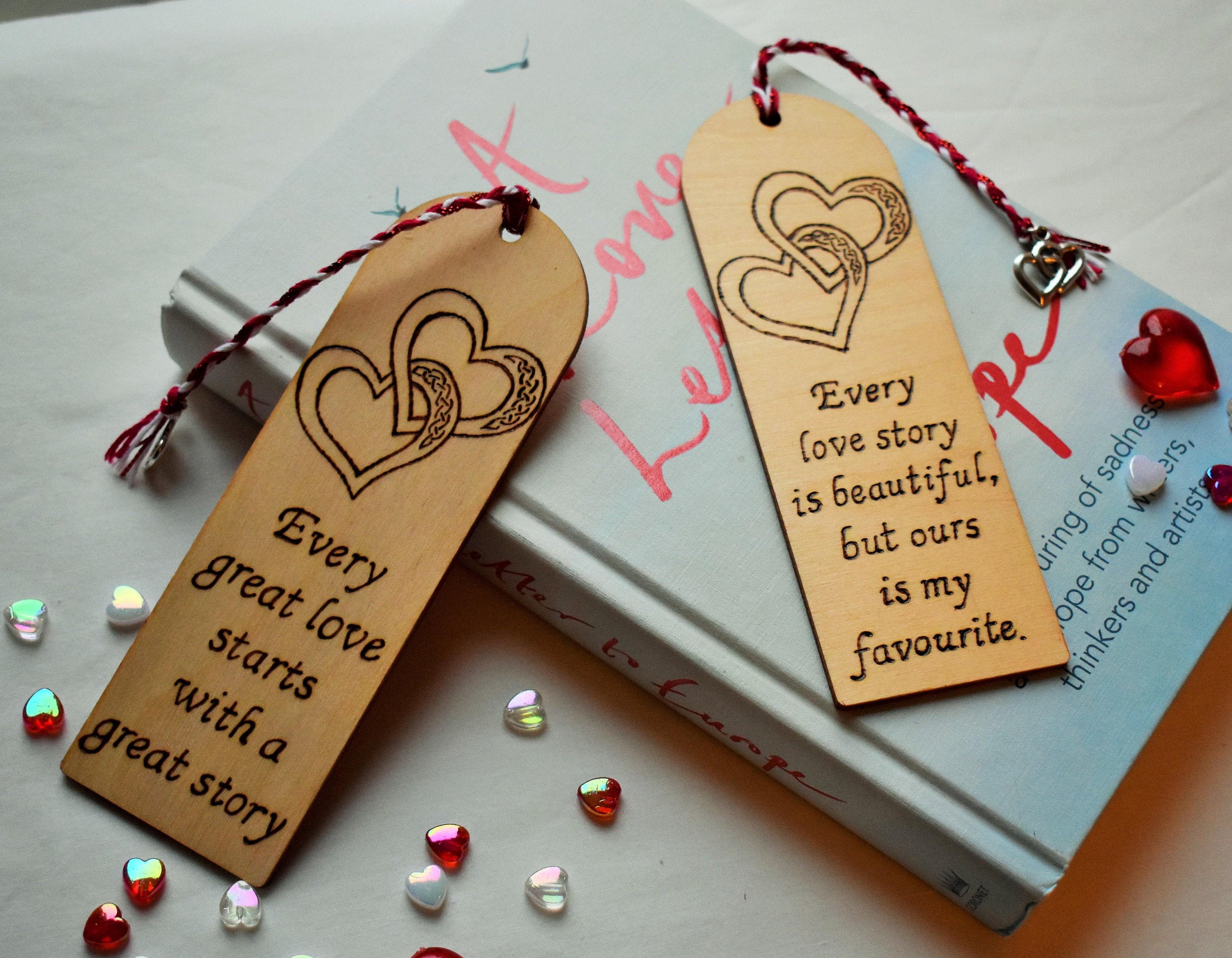 Love Story Bookmarks Wooden Quote Bookmarks Interlinked Etsy
