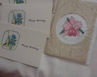 6 needlepoint cards,ephemera, handmade cards,cross stitch,crosstitch cards