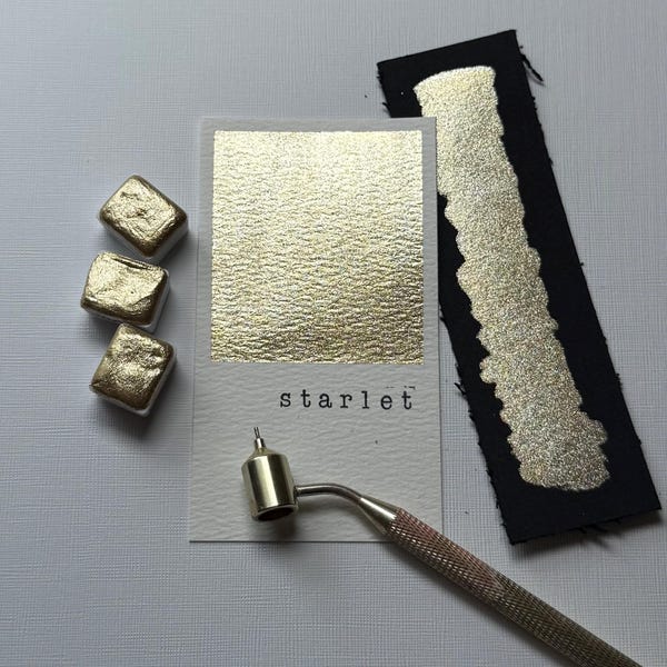 Starlet Shimmer Champagne Gold Watercolor Paint, Handmade Half Pan