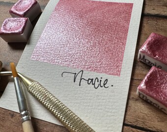 Macie pink watercolor paint half pan for calligraphy, art, crafts, lettering, pointed pen, detail art