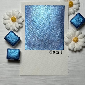 Dani shimmer blue watercolor paint half pan for calligraphy, art, crafts, lettering, pointed pen, detail art