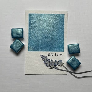 Dylan shimmer blue watercolor paint half pan for calligraphy, art, crafts, lettering, pointed pen, detail art
