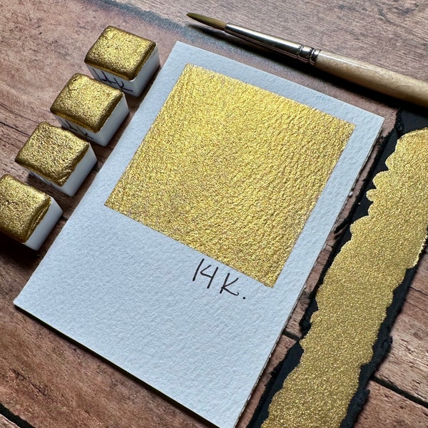 14 K  shimmer gold  watercolor paint half pan for calligraphy, art, crafts, lettering, pointed pen, detail art