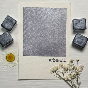 Steel shimmer grey gray  watercolor paint half pan for calligraphy, art, crafts, lettering, pointed pen, detail art