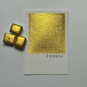 Iconic metallic gold shimmer  watercolor paint half pan for calligraphy, art, crafts, lettering, pointed pen, detail art