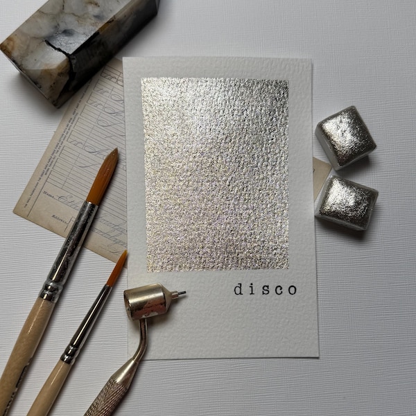 Disco Shimmer Watercolor Paint, Champagne Silver, Handmade Half Pan