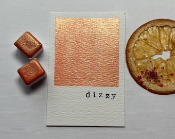 Dizzy shimmer glitter orange  watercolor paint half pan for calligraphy, art, crafts, lettering, pointed pen, detail art