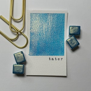 Tater shimmer blue watercolor paint half pan for calligraphy, art, crafts, lettering, pointed pen, detail art, gifts
