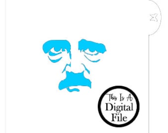 Digital Cookie Stencil, Edgar Allen Poe Face, Cookie Stencil