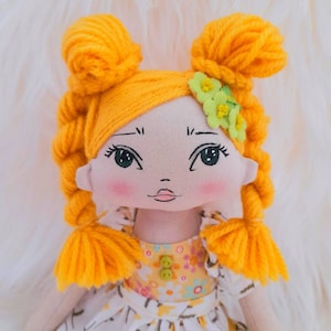 Handmade doll, heirloom doll, ooak, cloth doll, yellow, summer