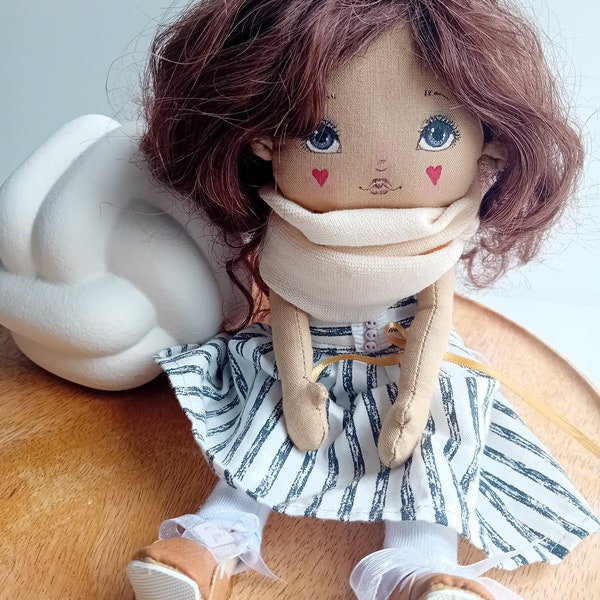 Handmade doll, cloth doll, heirloom doll, brown hair, keepsake, ooak doll, natural