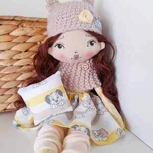 Handmade doll, cloth doll, heirloom doll, brown hair, keepsake, ooak doll, natural