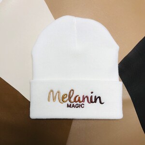 Melanin Magic Beanie. Black Owned shop. Juneteenth hbcu blm White