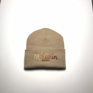 Melanin Magic Beanie. Black Owned shop. Juneteenth hbcu blm Khaki