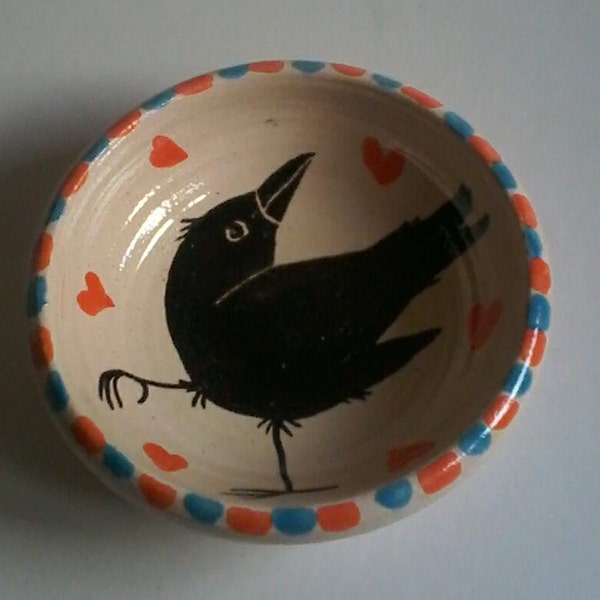 Handmade ceramic crow/rook/raven/corvid dish/bowl/snack bowl/jewellery storage/crow gift/raven present/crow collectable/raven ceramic bowl