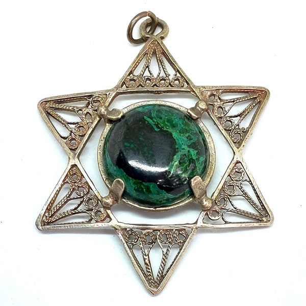 Star of David Filigree Sterling Silver Pendant with central Eilat Stone