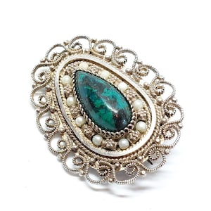 vintage Israel Elat Stone Pin Pendant Yéménite Filigrane travail en argent sterling