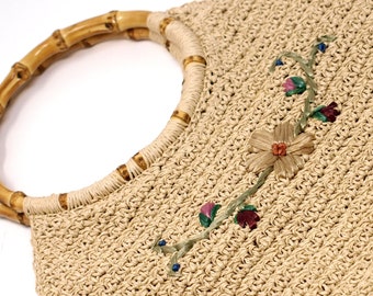 Gorgeous New Scala Gal Sisal Jute Woven, Crochet, Floral, Flowers Handbag, Tote Bag Purse, natural, Straw Bag, Vintage,Handbag, Boho, Hippie