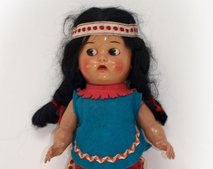 Vintage 1950s Hard Plastic Indian Doll by Reliable With Sleepy Etsy