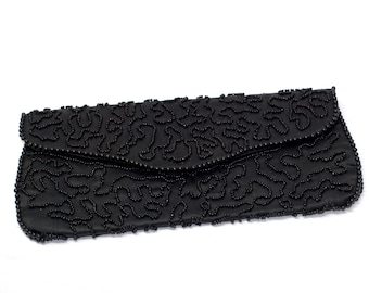 Vintage Black Beaded Evening Clutch Purse CLEAN, Petite Bead Vintage Purse, Evening Handbag