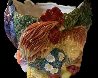 Vintage Fitz and Floyd Classics Coq Du Village Rooster Cachepot Planter