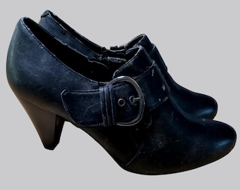 Botines VTG con tacón de bloque, hebilla lateral decorativa, botines White Mountain, negros, talla 7 M, - S8