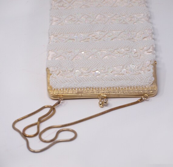 Vintage White Beaded and Sequin Purse CLEAN, by M… - image 3