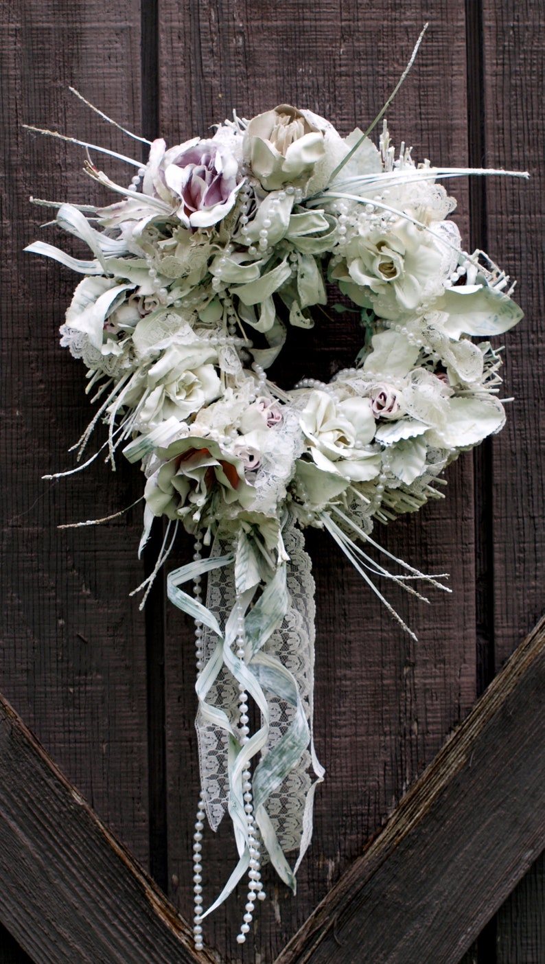 White Wreath Wall Decor Handmade Custom Painted Flowers Etsy