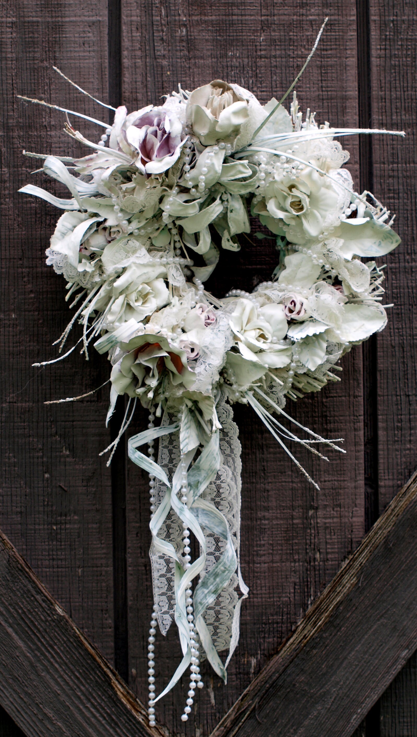 White Wreath Wall Decor Handmade Custom Painted Flowers Etsy