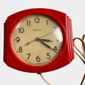 RARE Vintage Red Telechron Electric Clock, Model 2H19, Deco style, Made in USA