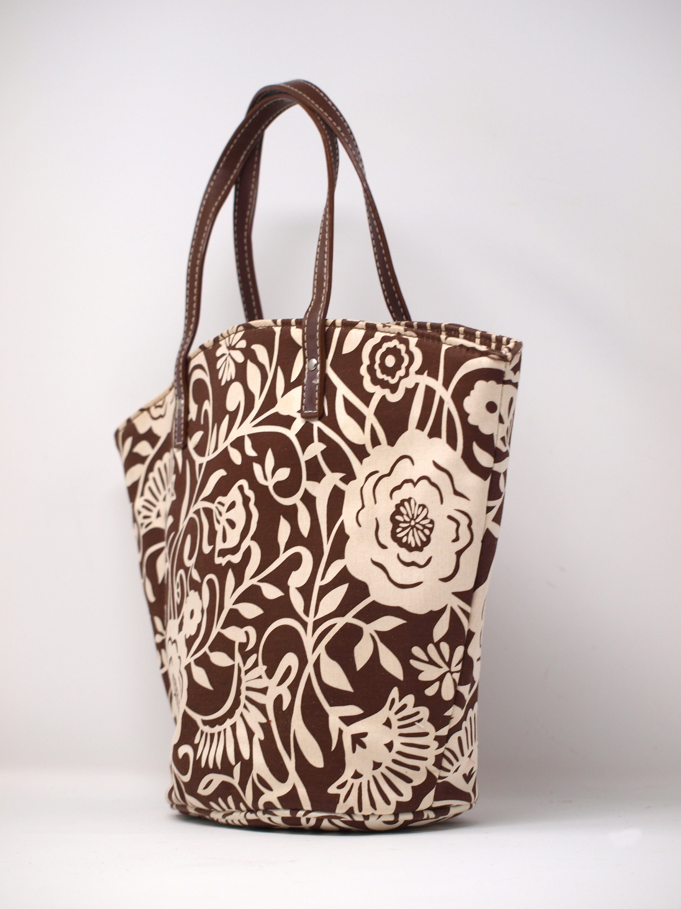 Vintage Bold Brown & Cream Floral Tote Bag. Purse Handbag | Etsy