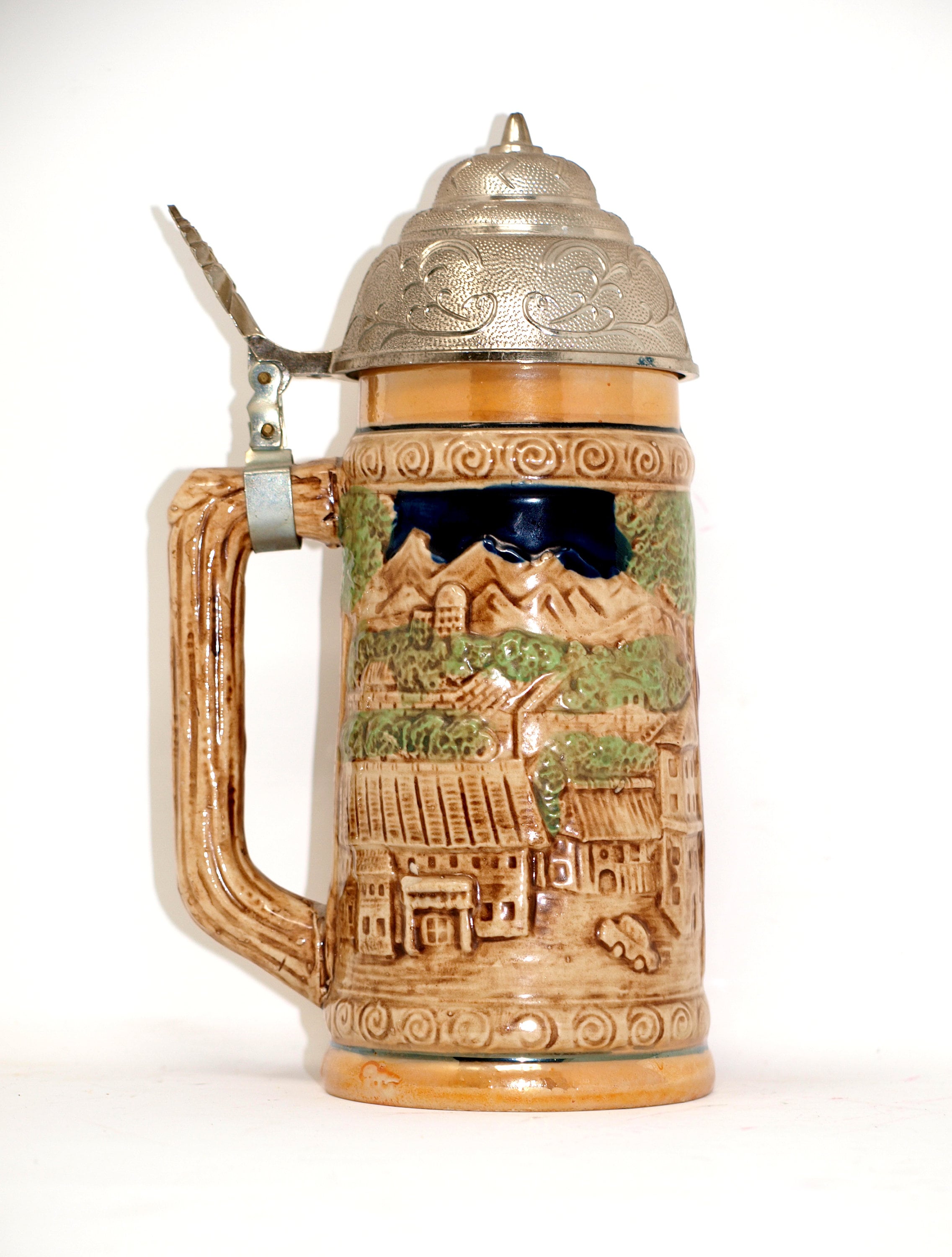 Music Box Vintage Beer Stein With Lid Village Men Drinking Etsy