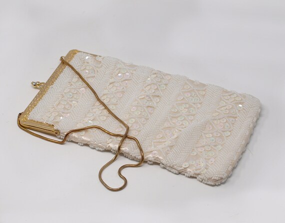 Vintage White Beaded and Sequin Purse CLEAN, by M… - image 4