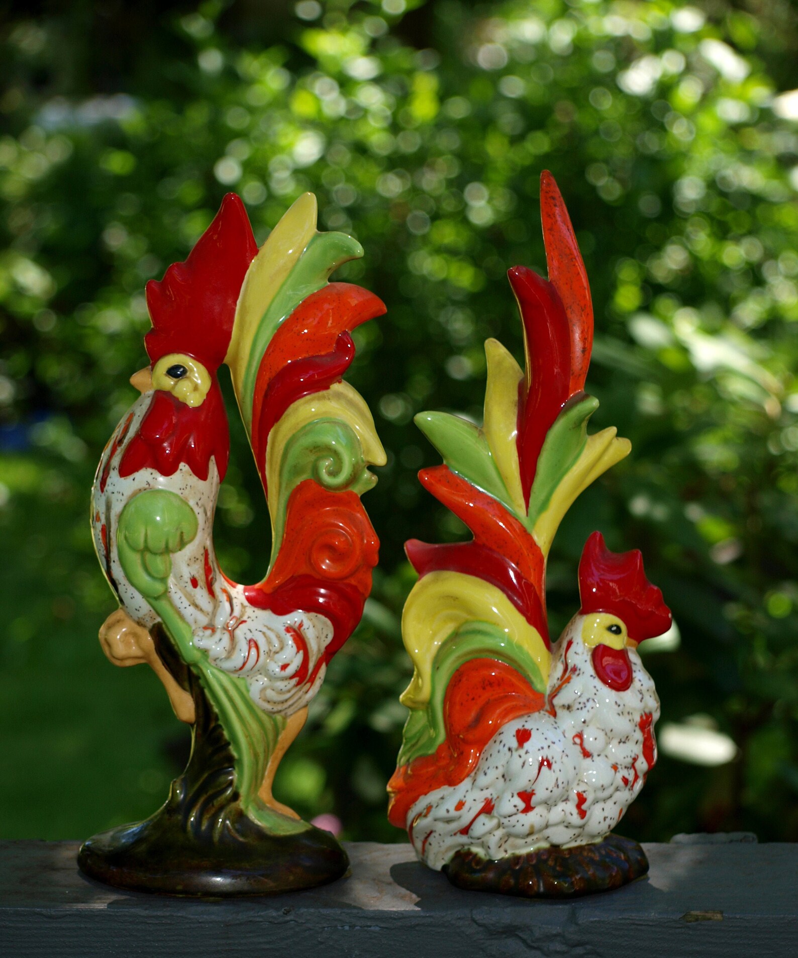 Colorful and Beautiful Vintage Rooster and Hen Figurine Set Etsy