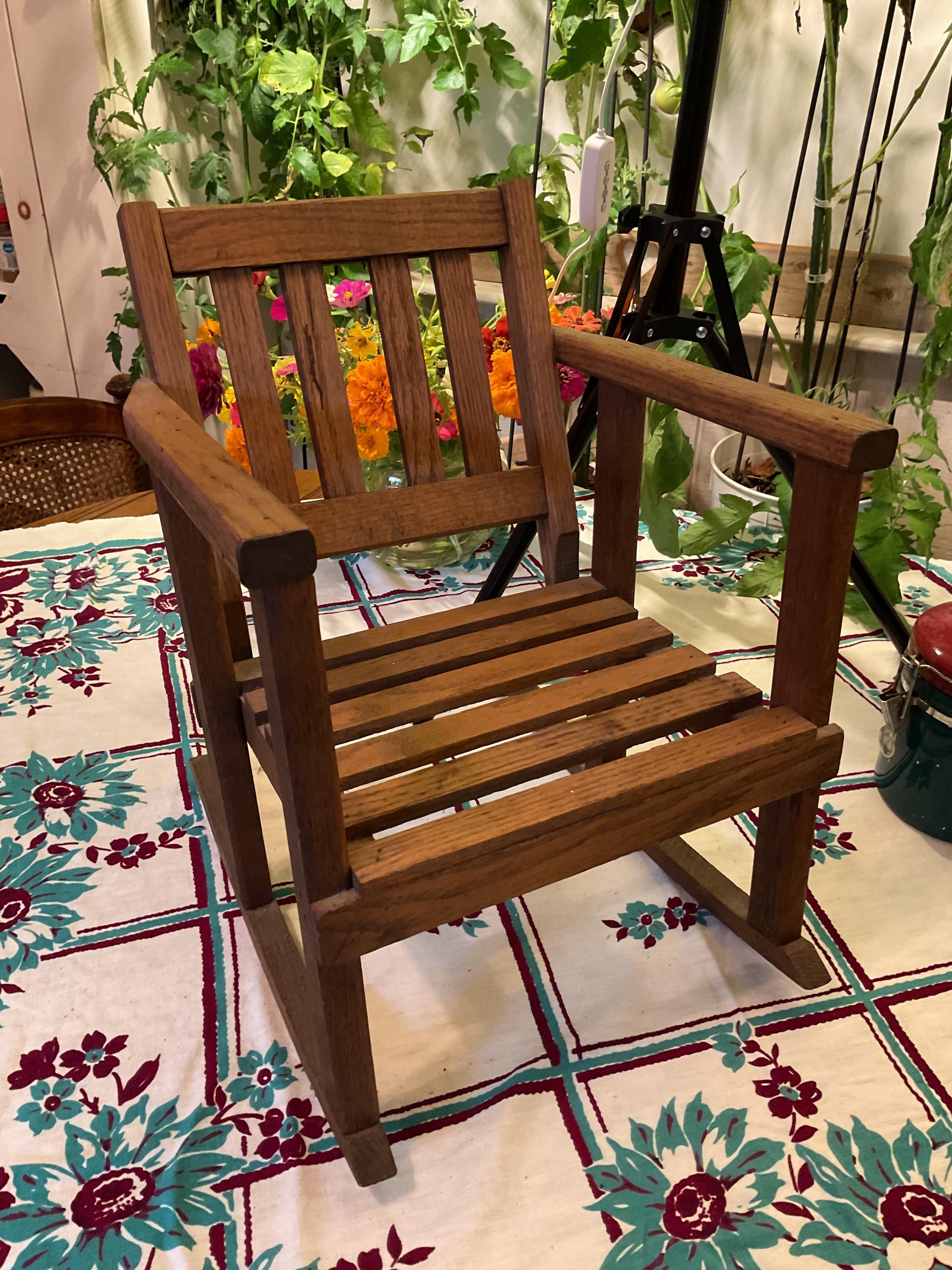Vintage Mission-style Child's Rocking Chair, Wooden Rocking Chair