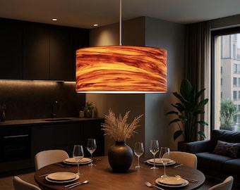 Abażur z orzecha włoskiego | Ręcznie robiona lampa wisząca z drewna orzechowego – lampa sufitowa w stylu skandynawskim, oświetlenie jadalni