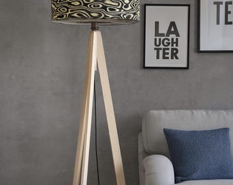 Lampa podłogowa Tripod Lampa podłogowa drewniana Czarny klosz