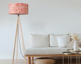 Lampa podłogowa Tripod Lampa podłogowa drewniana Czerwony klosz